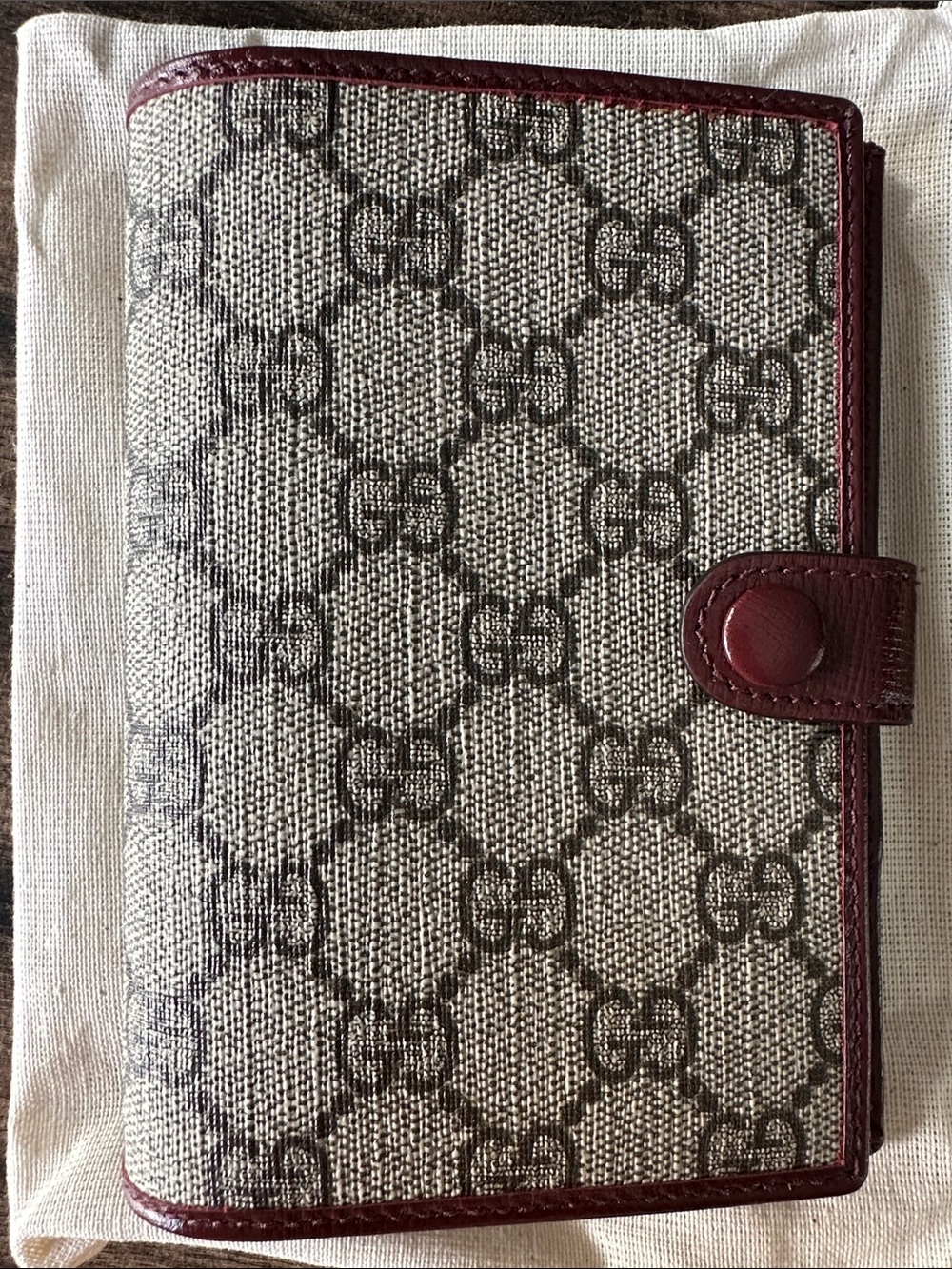 Gucci Monogram Canvas Passport Wallet with Oxblood Leather Trim